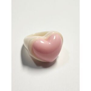 Sparklemuse Acrylic Puffy Heart On Heart Ring Size 8 Pink And Cream